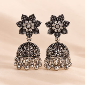 Silver Lotus Jhumka
