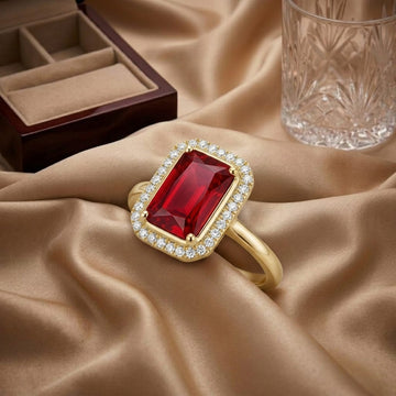 Ruby Halo Cocktail Ring with Pavé Zircon Frame