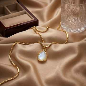 Moonstone Teardrop Necklace with Mother of Pearl Pendant