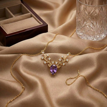Enchanted Antler Amethyst Necklace with Zircon Accents