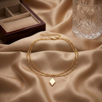 Golden Diamond Duo Anklet with Geometric Charm