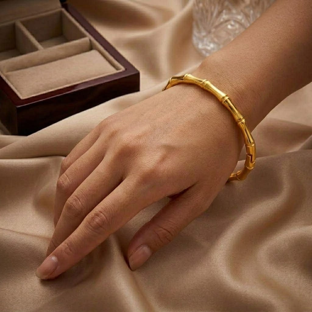 Bamboo Glory Bangle with Textured Gold Design
