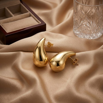 Luxe Teardrop Stud Earrings with Mirror Gold Finish