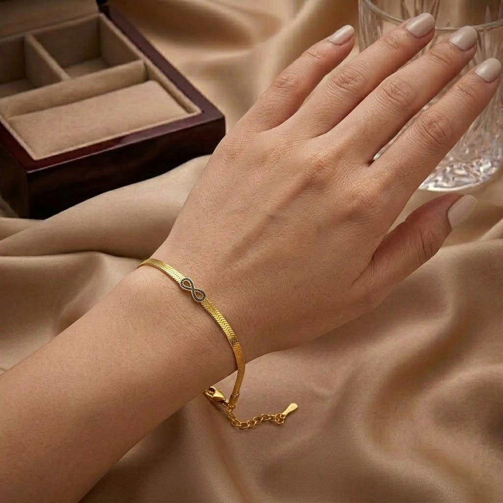 Infinity Herringbone Bracelet with Gold Mirror Finish