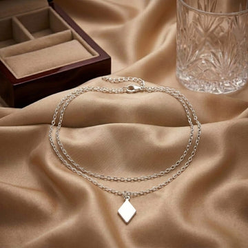 Diamond Soul Duo Anklet with Sterling Silver Finish