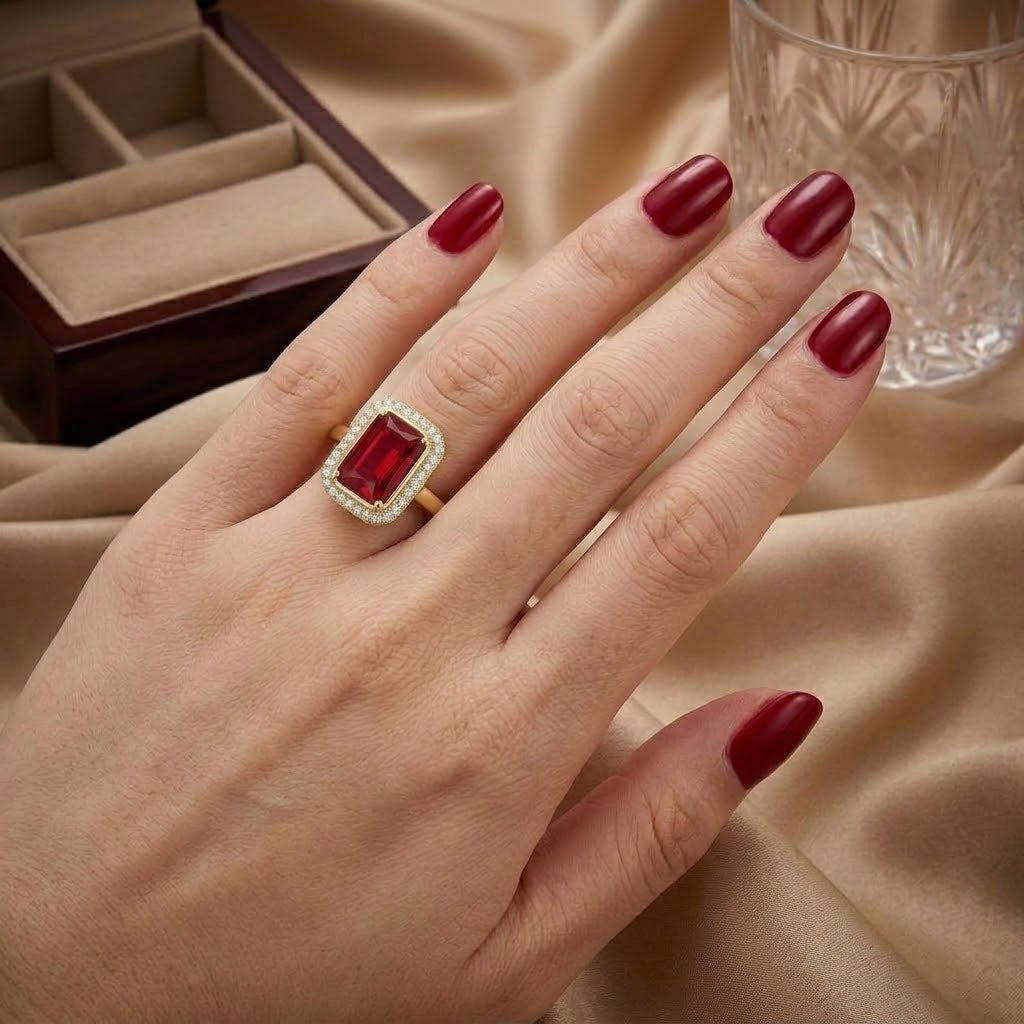 Ruby Halo Cocktail Ring with Pavé Zircon Frame