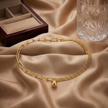 Golden Ball Charm Anklet with Double Cuban Chain