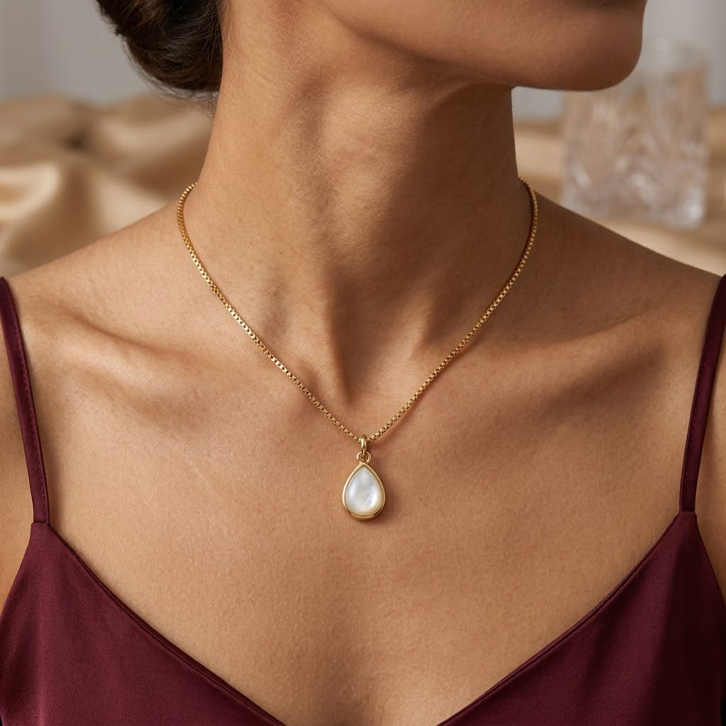 Moonstone Teardrop Necklace with Mother of Pearl Pendant