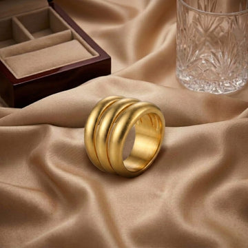 Triple Ridge Bold Ring with Satin Gold Finish
