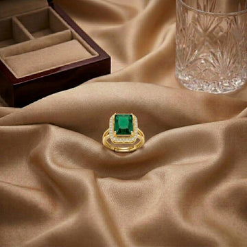 Emerald Halo Cocktail Ring with Pavé Zircon Accents