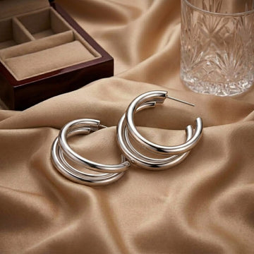 Triple Arc Hoop Earrings with Sterling Silver Finish