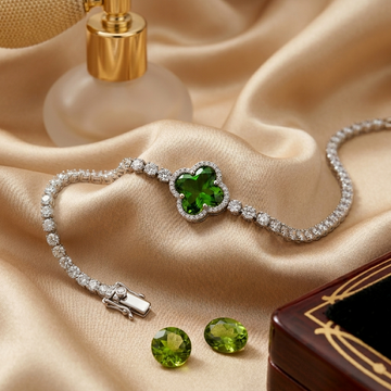 Emerald Clover Bracelet with Zircon Tennis Chain