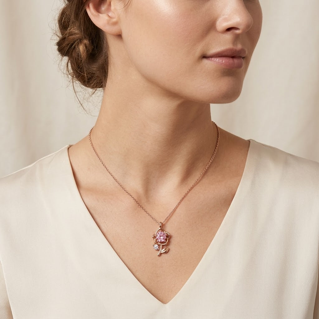 Rosette Lumière Flower Pendant Necklace in Rose Gold