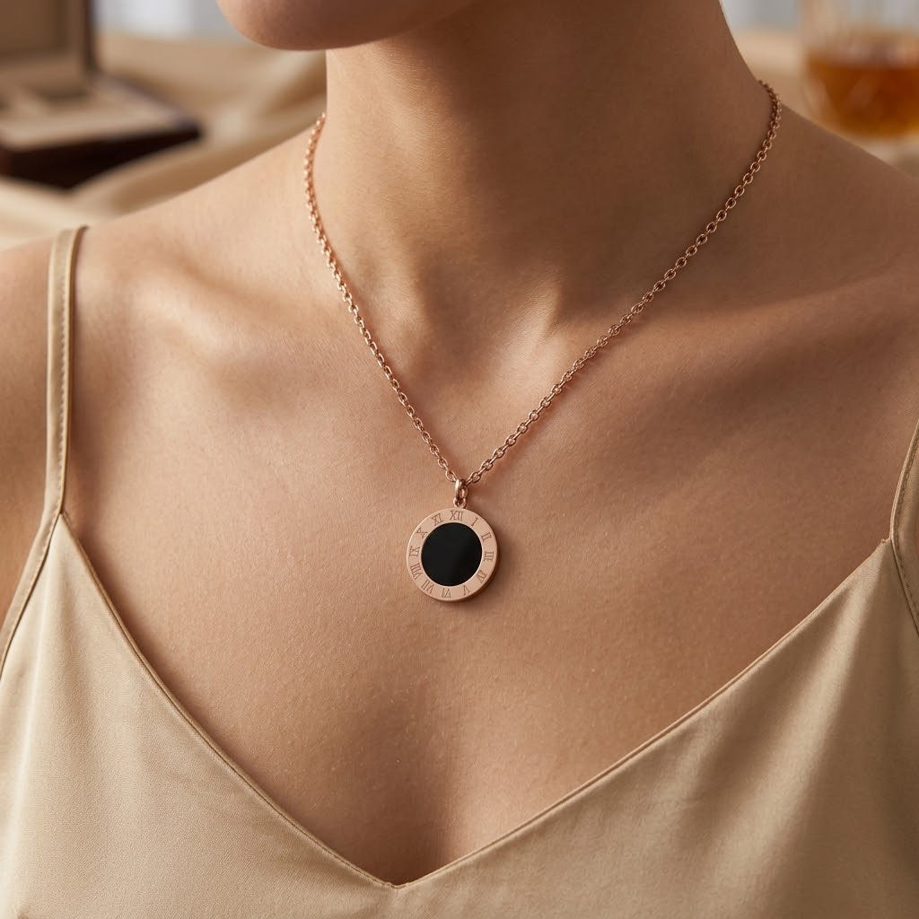 Roman Noir Coin Necklace with Black Onyx Accent