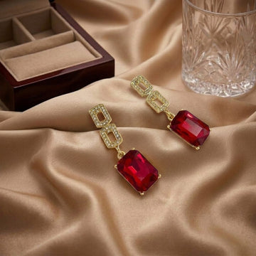 Ruby Luxe Drop Earrings with Pavé Zircon Accents