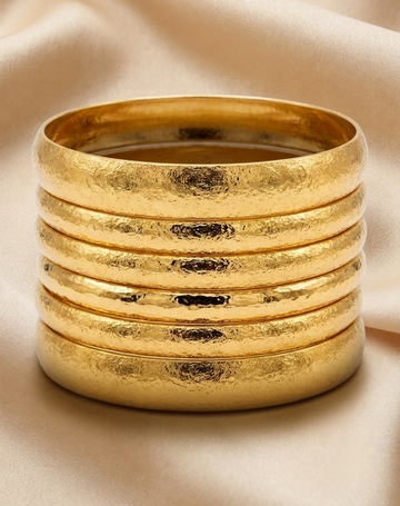 Aurum Hammered Gold Bangle Stack Set of 6