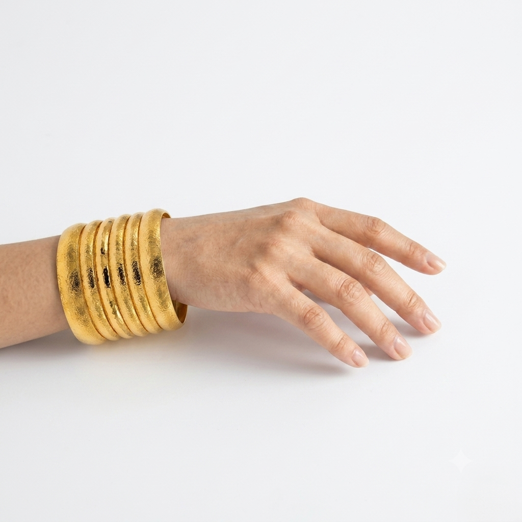Aurum Hammered Gold Bangle Stack Set of 6