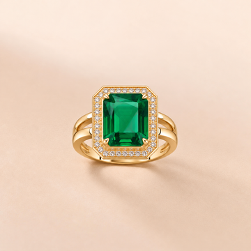 Emerald Halo Cocktail Ring with Pavé Zircon Accents